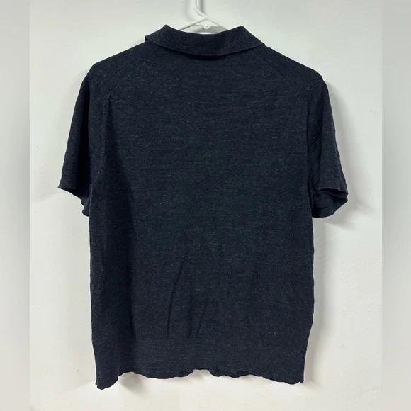 Buck Mason Polo Shirt Mens Medium Slim Fit Navy Blue Knit Short Sleeve Heathered - Picture 5 of 7